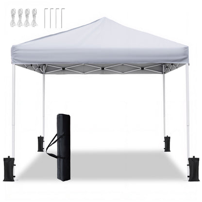10x10 Pop Up Canopy Tent, Ivory White Steel Frame, Silver-Coated Top UPF50+ Water Resistant, 3 Adjustable Heights (5.8-6.4ft), Includes Sandbags Stakes Ropes Carry Bag for Market Camping Beach