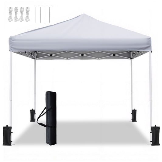 10x10 Pop Up Canopy Tent, Ivory White Steel Frame, Silver-Coated Top UPF50+ Water Resistant, 3 Adjustable Heights (5.8-6.4ft), Includes Sandbags Stakes Ropes Carry Bag for Market Camping Beach