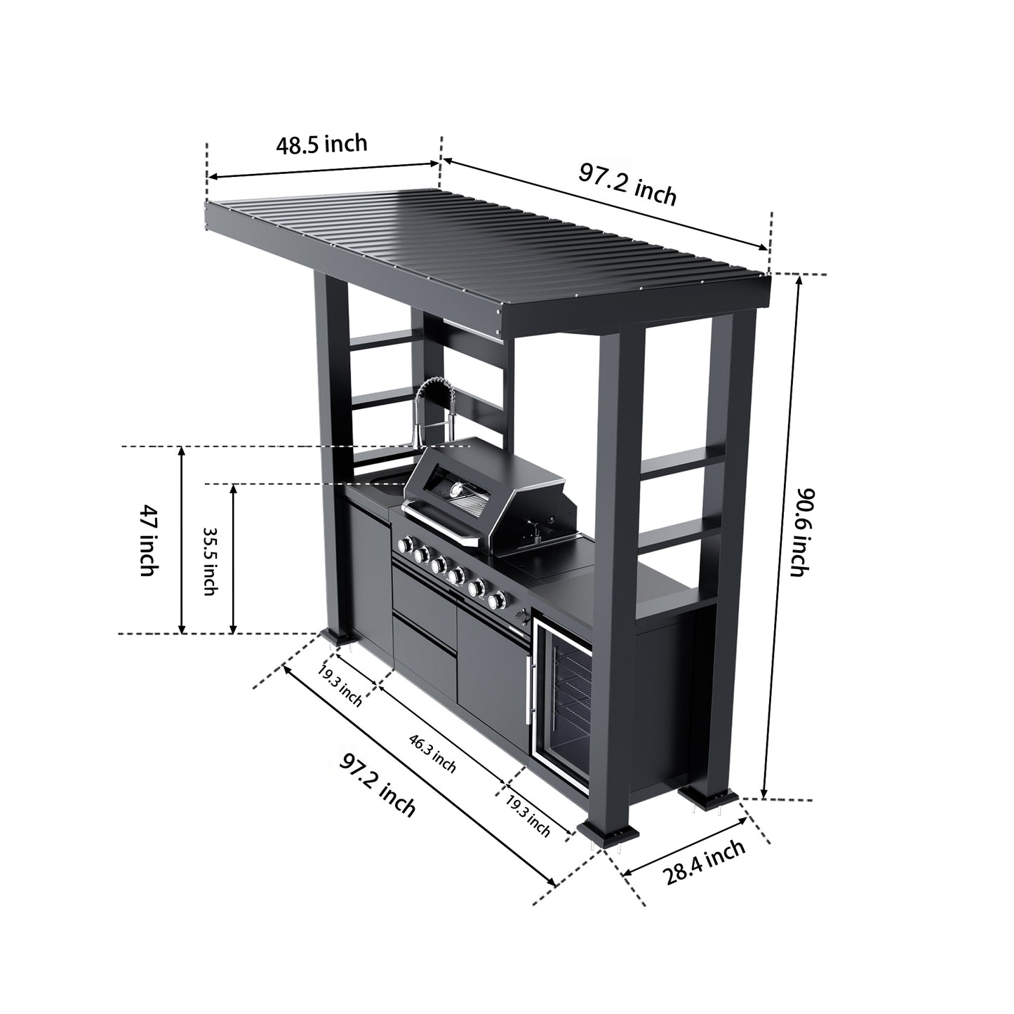 97-Inch Stainless Steel Outdoor Kitchen Island Grill and Refrigerator