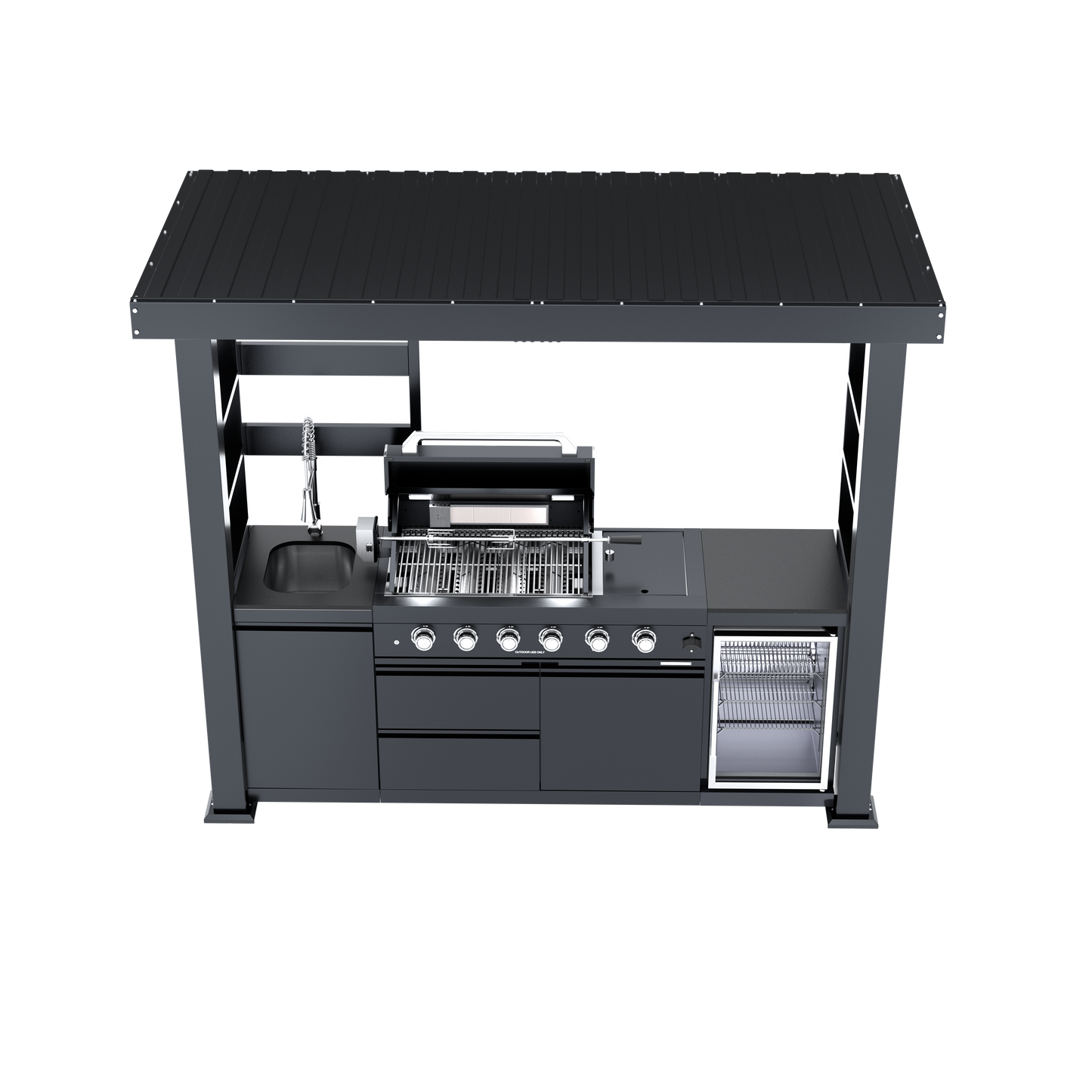 97-Inch Stainless Steel Outdoor Kitchen Island Grill and Refrigerator