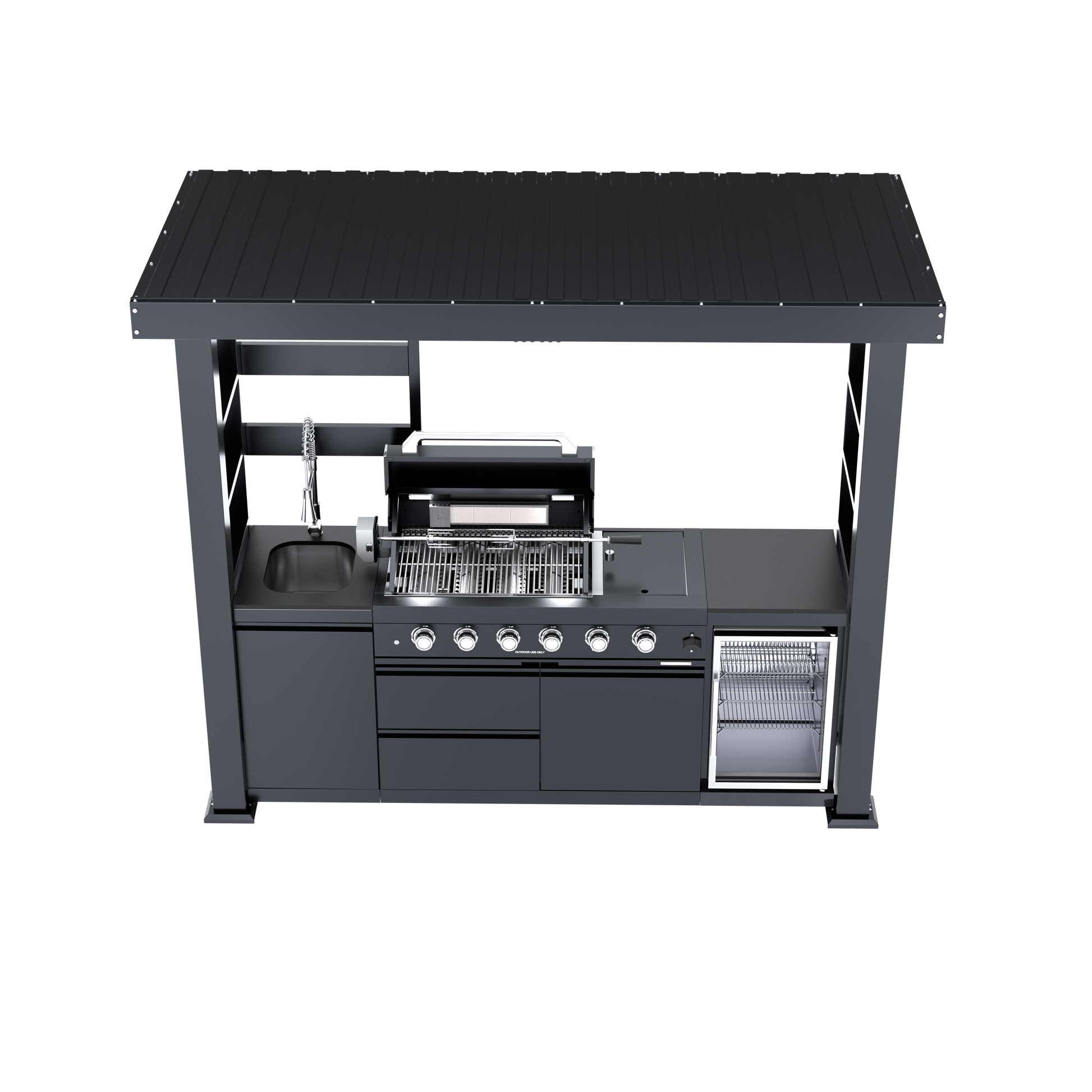 97-Inch Stainless Steel Outdoor Kitchen Island Grill and Refrigerator