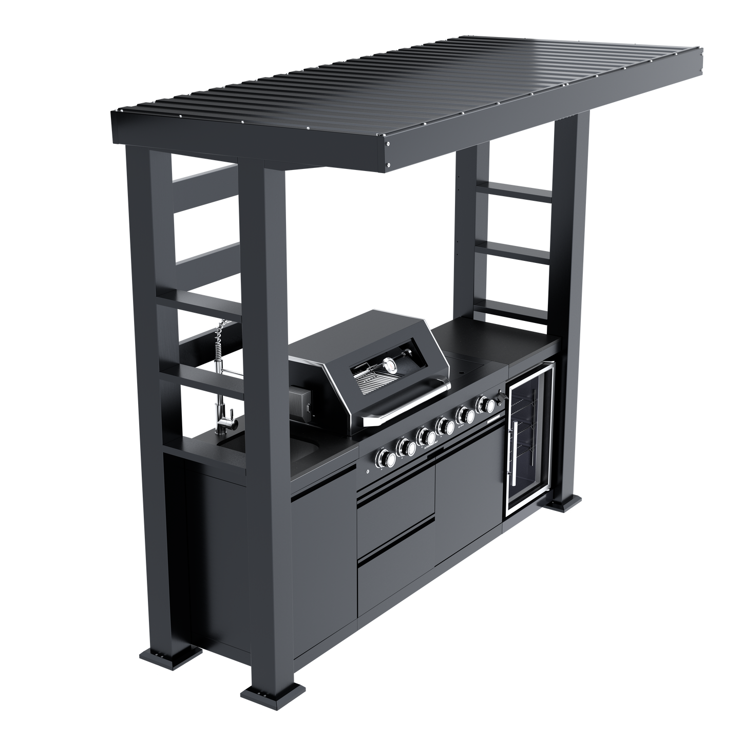 97-Inch Stainless Steel Outdoor Kitchen Island Grill and Refrigerator