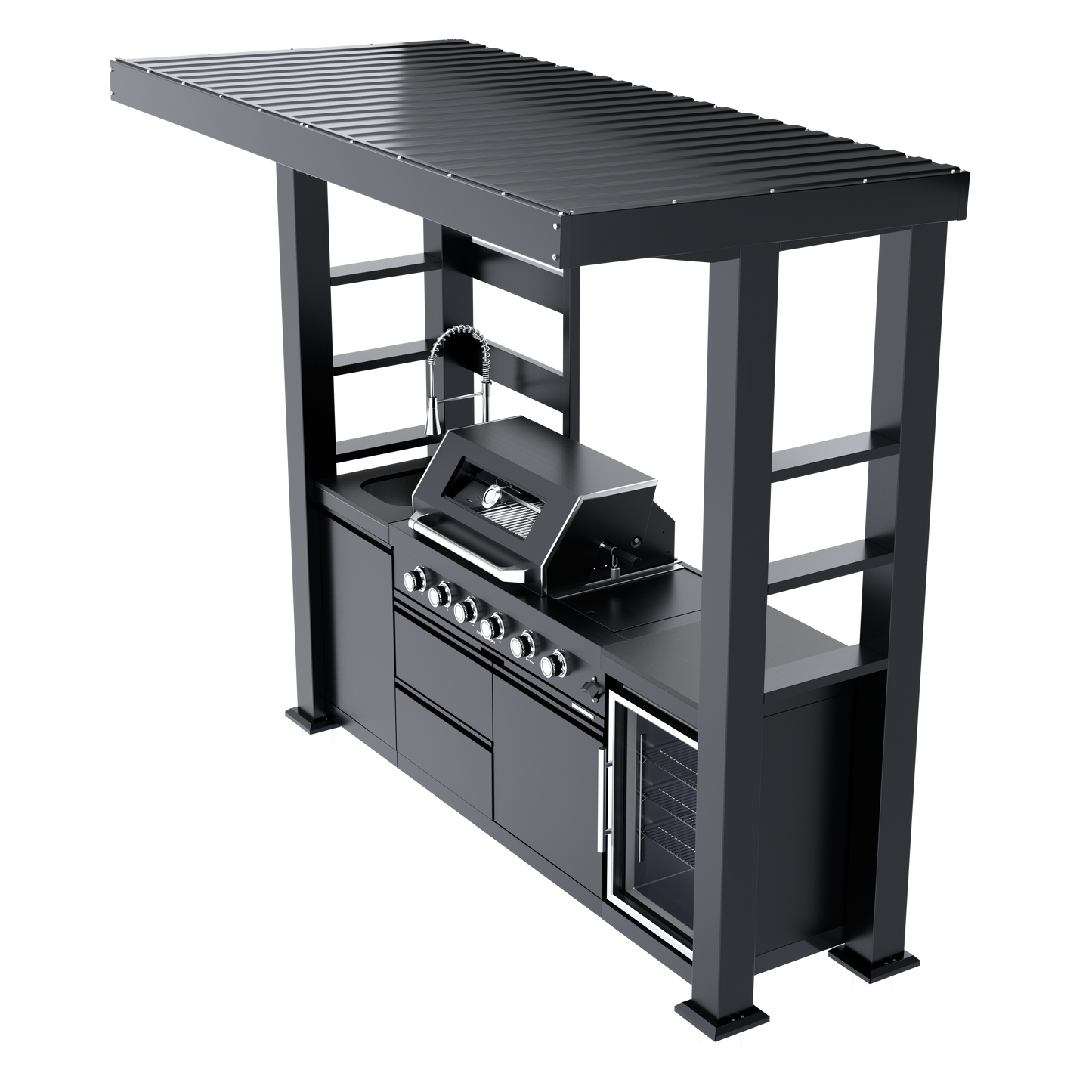 97-Inch Stainless Steel Outdoor Kitchen Island Grill and Refrigerator