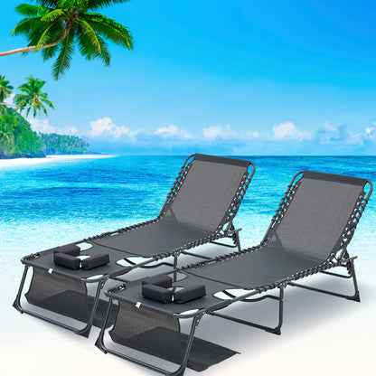 Face Down Chaise Lounge Chair 5-Position Adjustable Sunbathing, Foldable Tanning Chair with Face& Arm Holes, Outdoor Recliner Chair for Pool, Beach, Patio, Lawn (Black, 2 Pcs)