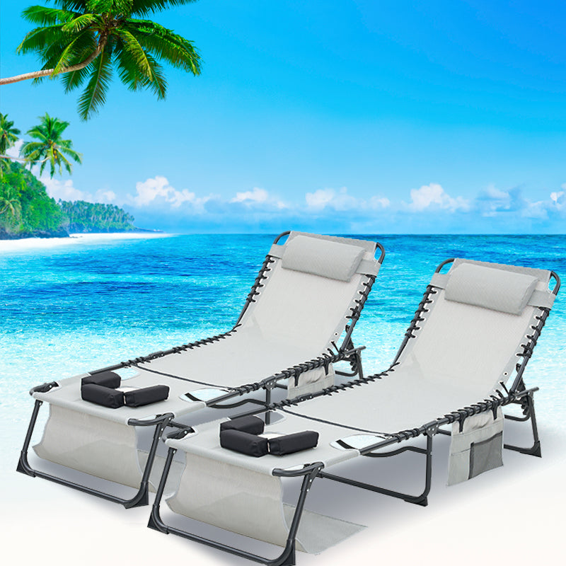 Face Down Chaise Lounge Chair 5-Position Adjustable Sunbathing, Foldable Tanning Chair with Face& Arm Holes, Outdoor Recliner Chair for Pool, Beach, Patio, Lawn (Gray, 2 Pcs)