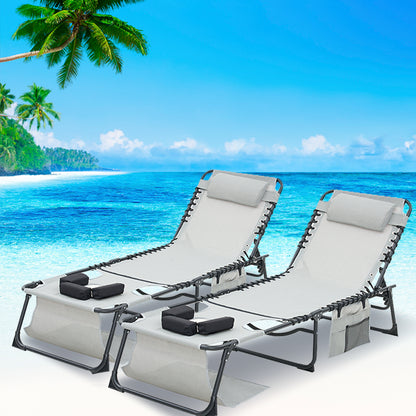 Face Down Chaise Lounge Chair 5-Position Adjustable Sunbathing, Foldable Tanning Chair with Face& Arm Holes, Outdoor Recliner Chair for Pool, Beach, Patio, Lawn (Gray, 2 Pcs)