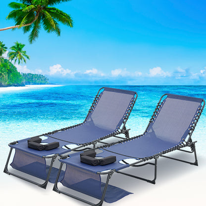 Face Down Chaise Lounge Chair 5-Position Adjustable Sunbathing, Foldable Tanning Chair with Face& Arm Holes, Outdoor Recliner Chair for Pool, Beach, Patio, Lawn (Dark blue, 2 Pcs)