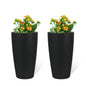 Set of 2 Faux Rattan Tall Planters Outdoor Indoor Large Planters with Water Level Monitor Inner Bucket, Automatic Watering, Flower Plant Pots for Garden, Patio, Porch, Backyard (Black, 22 inch )