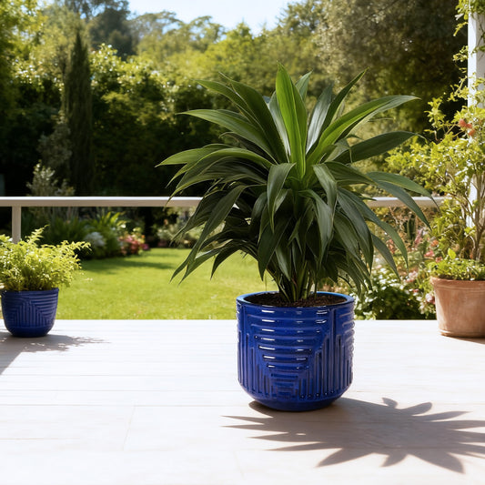 16" Dia Round Planters for Indoor Plants, Large Outdoor Planters with Drainage Holes, Ceramic Plant Pots Indoor & Outdoor for Home Garden Patio - Dark Blue