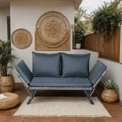 2 Person Dark Grey Wicker Patio Bench with Cushions