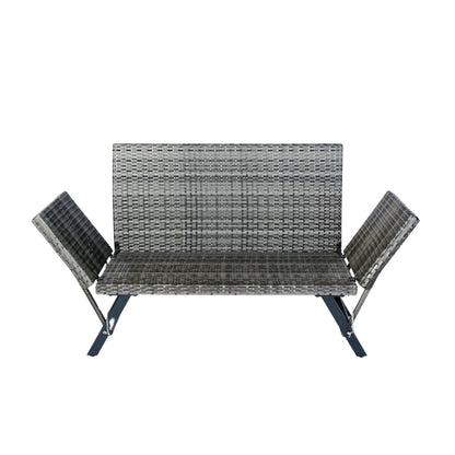 2 Person Dark Grey Wicker Patio Bench with Cushions