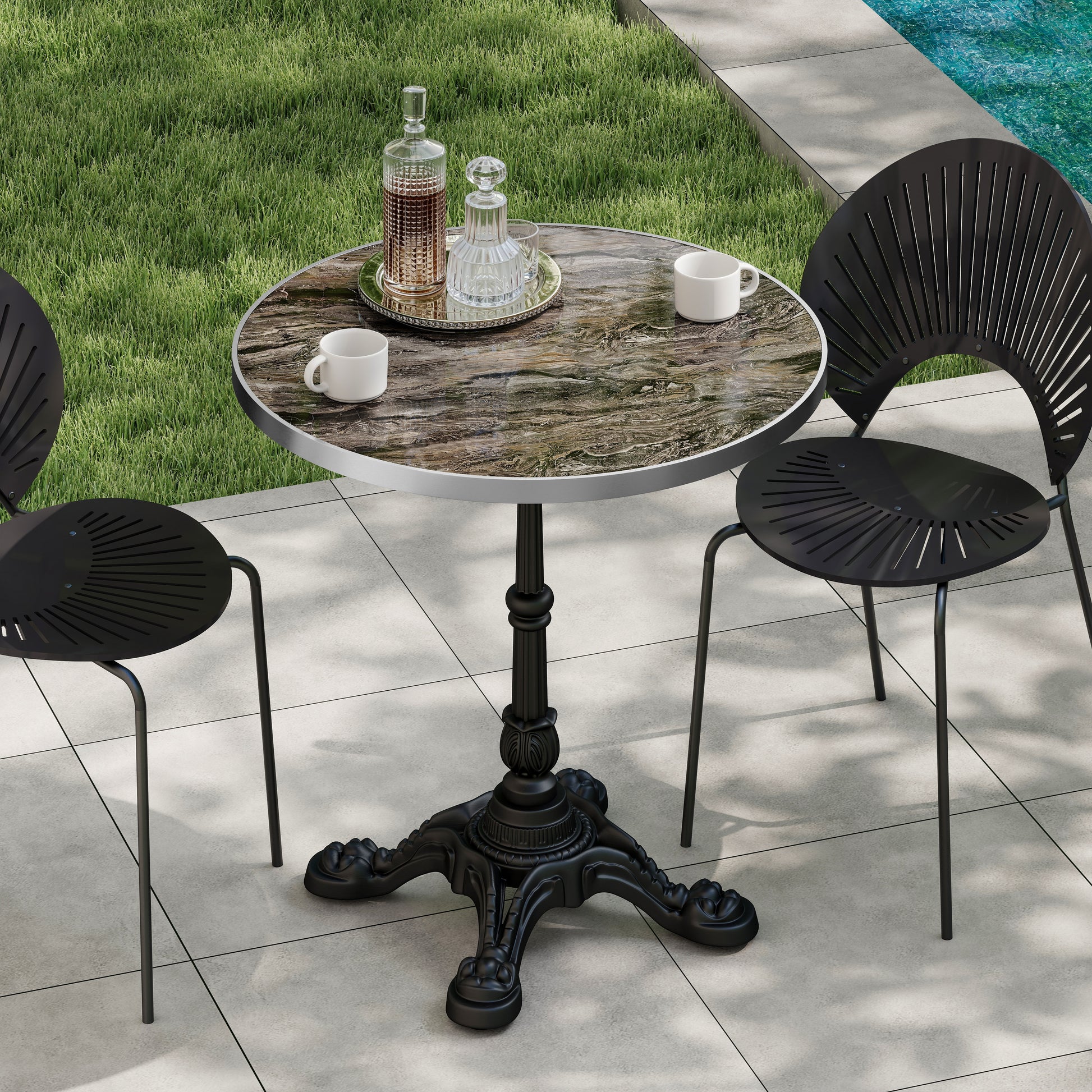 Marble-Look Sintered Stone Square Table - Heavy-Duty Cast Iron Base for Bistro, Cafe, Bar & Home Use