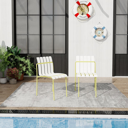 Cream Yellow Metal Patio Chairs for Poolside or Garden Seating