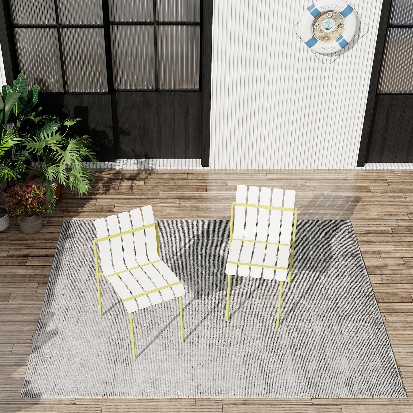 Cream Yellow Metal Patio Chairs for Poolside or Garden Seating