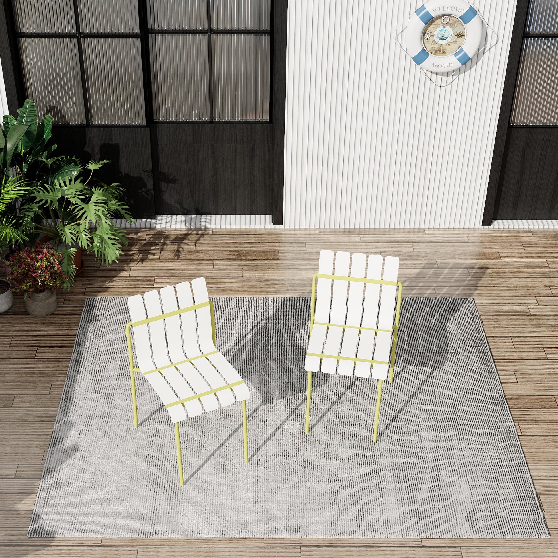 Cream Yellow Metal Patio Chairs for Poolside or Garden Seating
