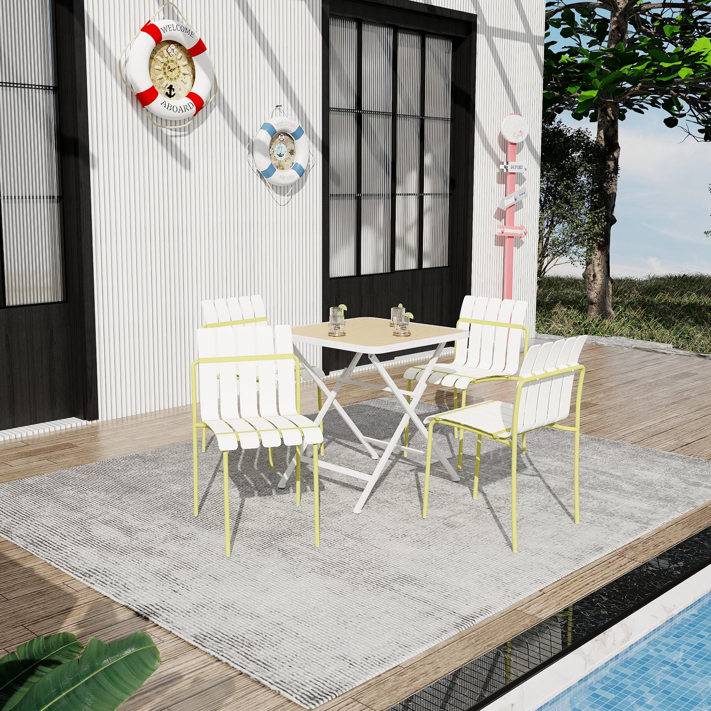 Cream Yellow Metal Patio Chairs for Poolside or Garden Seating