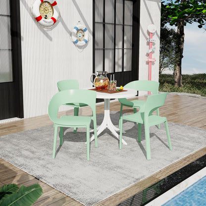 Summer - Haze Green Polypropylene Single-Side Chair- One-Piece Design for Indoor & Outdoor Use with 36 Inch Indoor/Outdoor Modern White Round PP Table