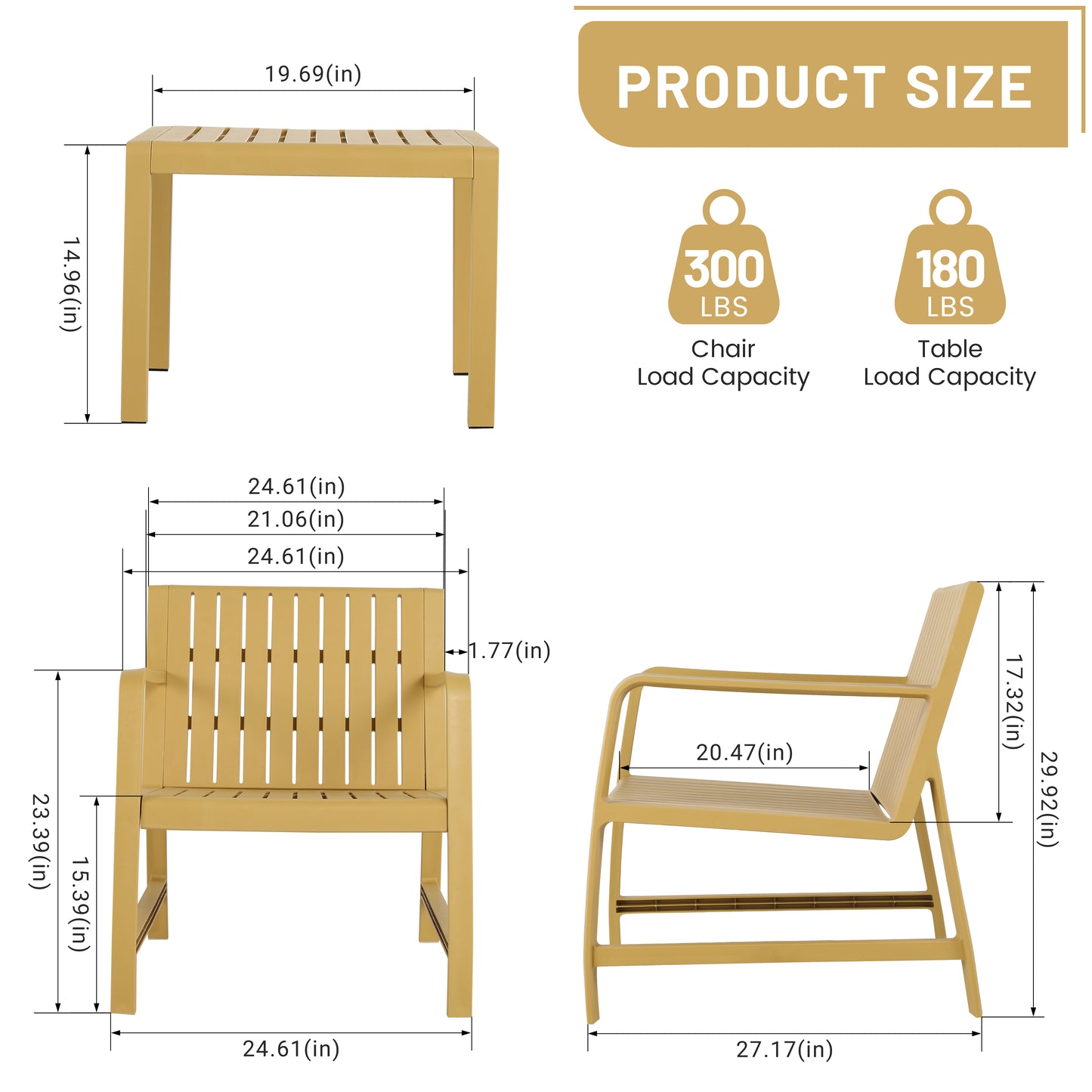 Yellow 2-Piece Patio Set - Weather Resistant Furniture