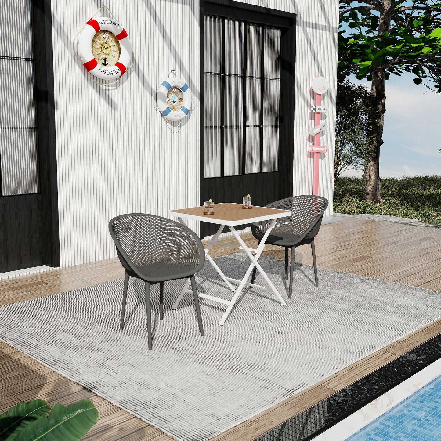 Warm Grey Polypropylene Patio Chairs - 2 Pack Lightweight Lounge Seating