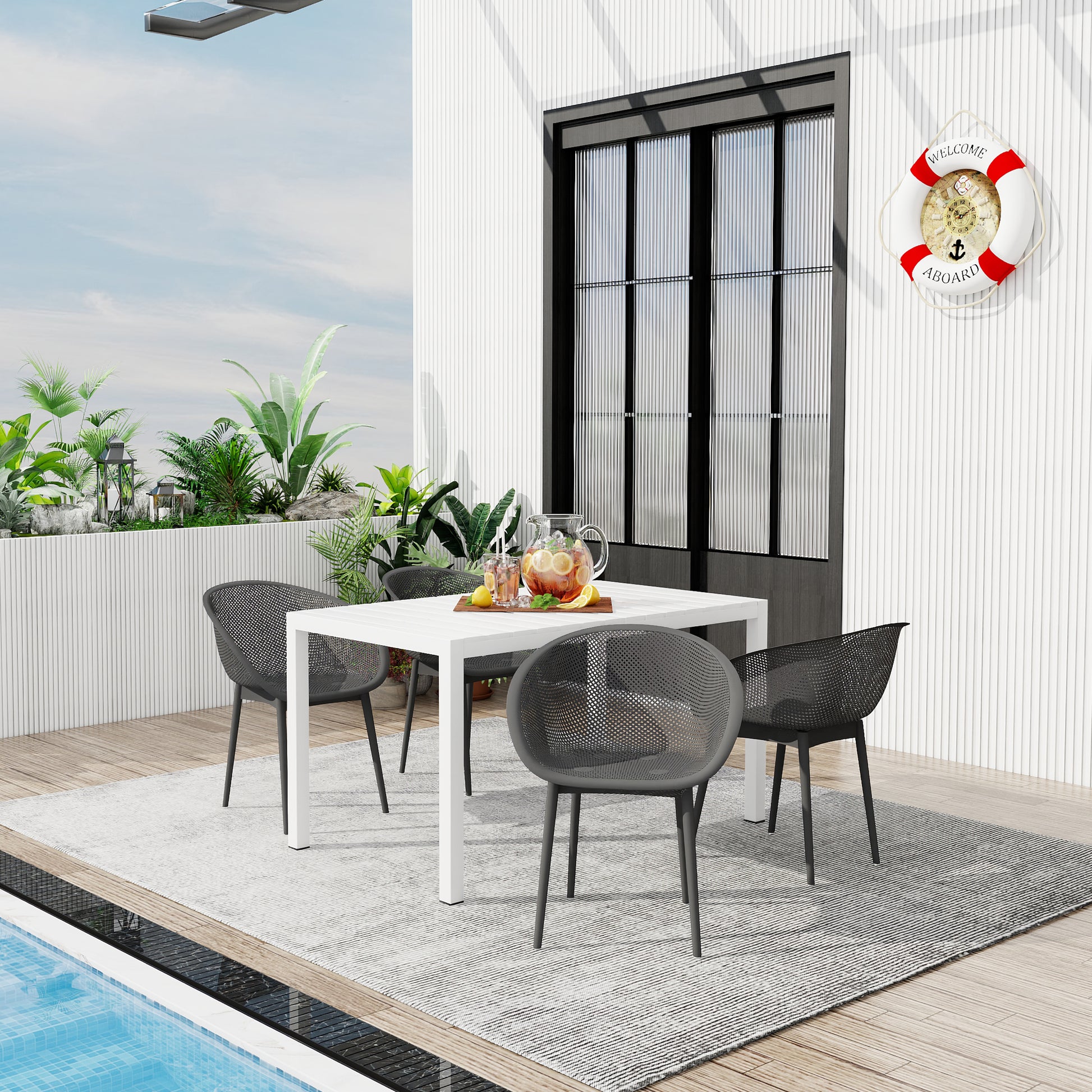 Warm Grey Polypropylene Patio Chairs - 2 Pack Lightweight Lounge Seating