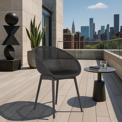 Warm Grey Polypropylene Patio Chairs - 2 Pack Lightweight Lounge Seating