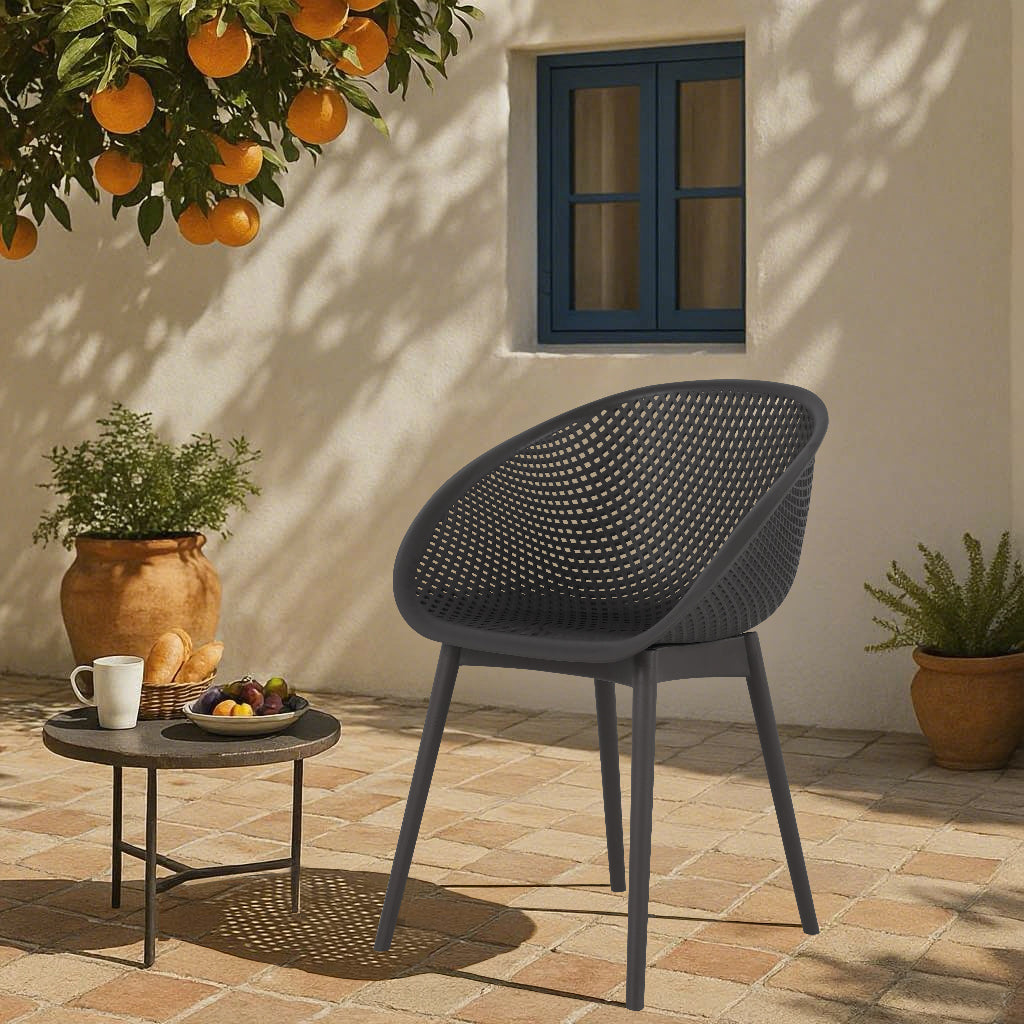 Warm Grey Polypropylene Patio Chairs - 2 Pack Lightweight Lounge Seating