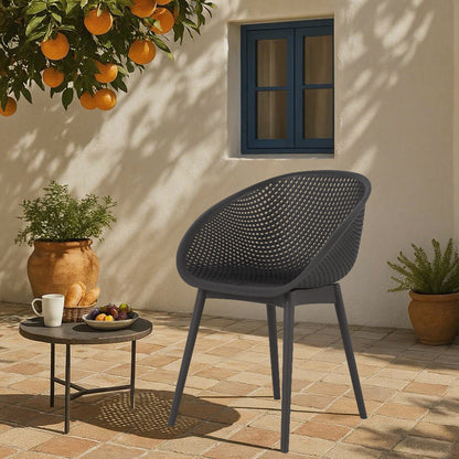 Warm Grey Polypropylene Patio Chairs - 2 Pack Lightweight Lounge Seating
