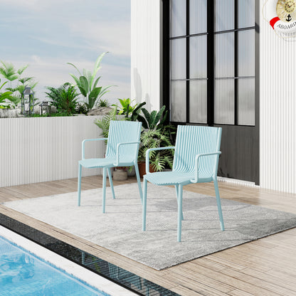 Light Blue Stackable Patio Chairs - 4 Modern Armchairs for Outdoor Spaces