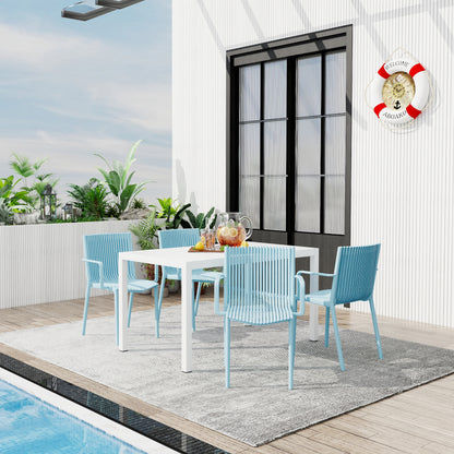 Light Blue Stackable Patio Chairs - 4 Modern Armchairs for Outdoor Spaces
