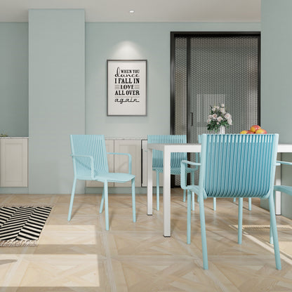 Light Blue Stackable Patio Chairs - 4 Modern Armchairs for Outdoor Spaces