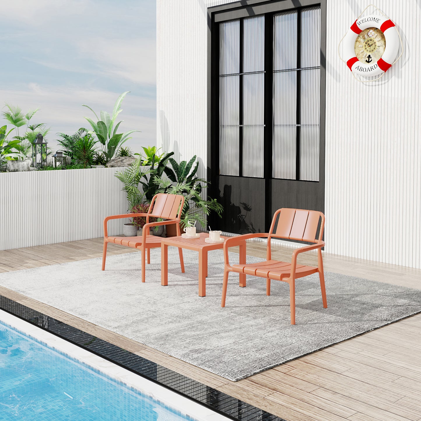 2-Piece Apricot Brown Patio Set - Chairs & Coffee Table