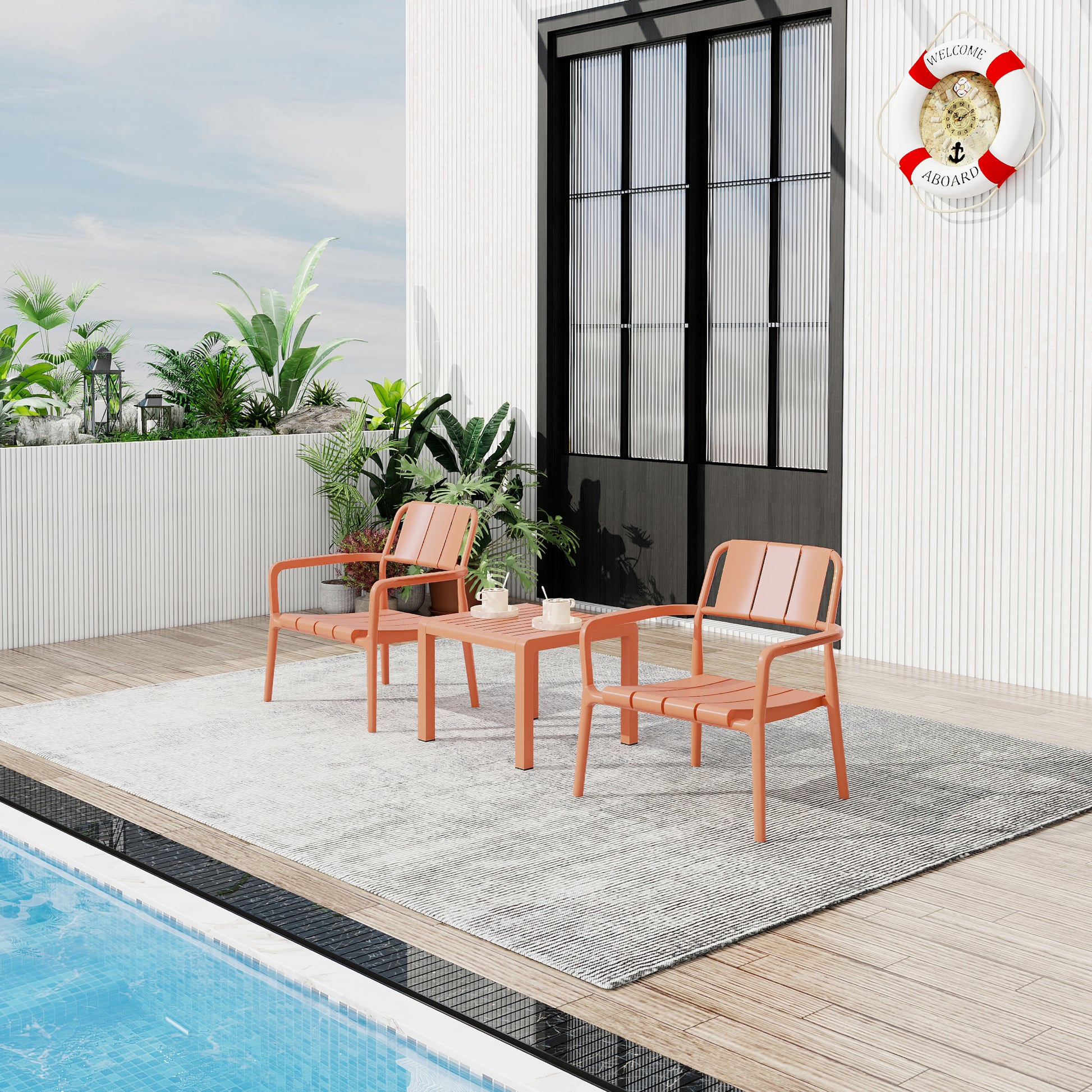 2-Piece Apricot Brown Patio Set - Chairs & Coffee Table