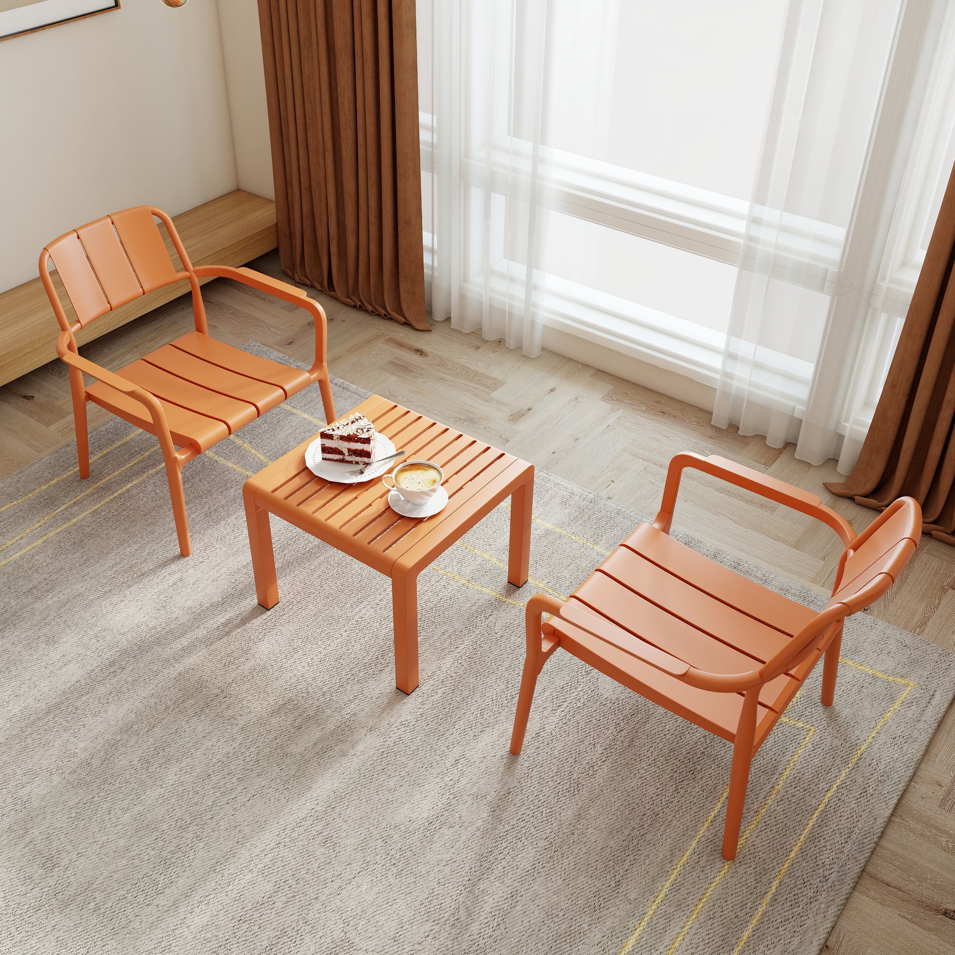 2-Piece Apricot Brown Patio Set - Chairs & Coffee Table