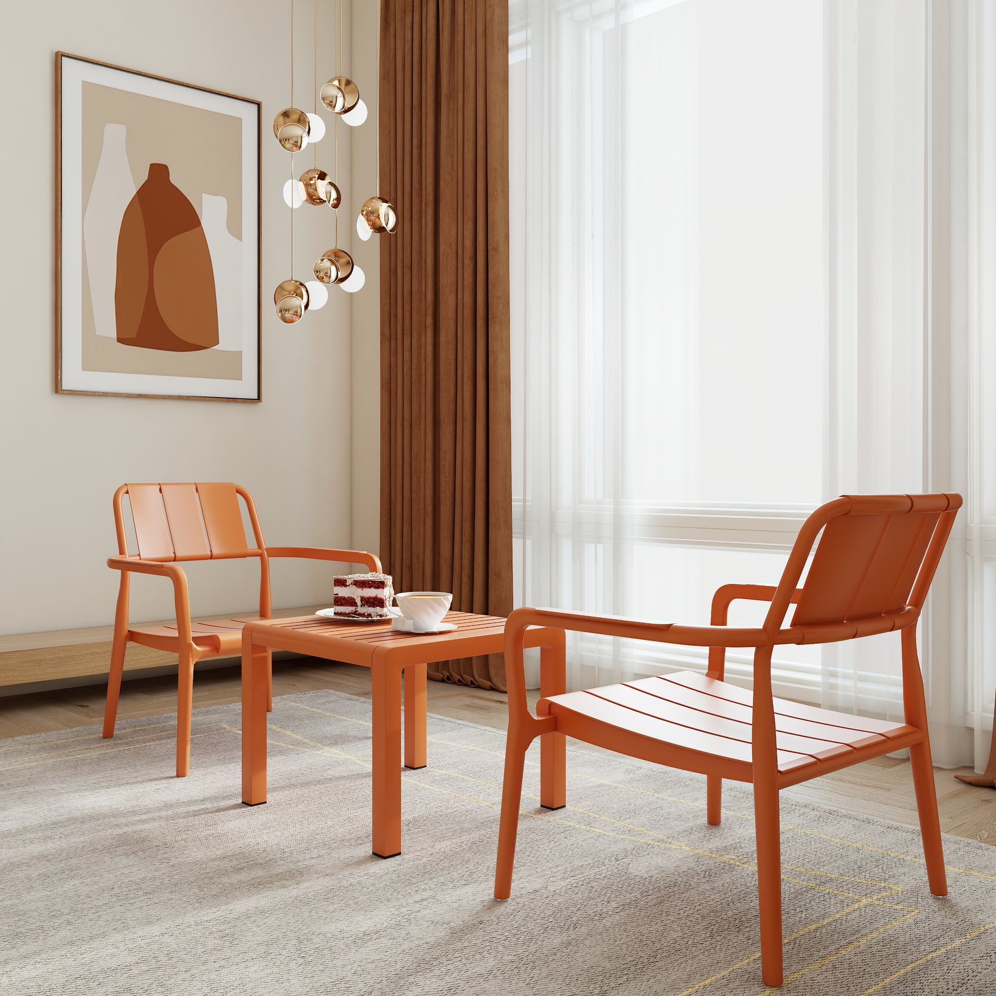 2-Piece Apricot Brown Patio Set - Chairs & Coffee Table