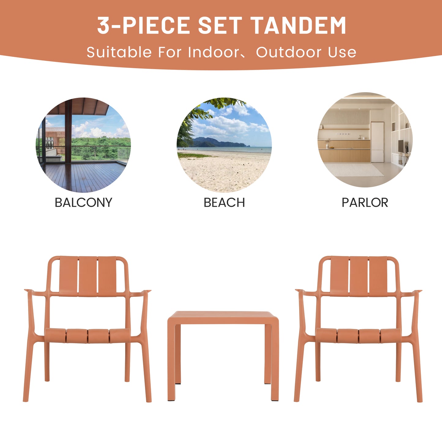 2-Piece Apricot Brown Patio Set - Chairs & Coffee Table