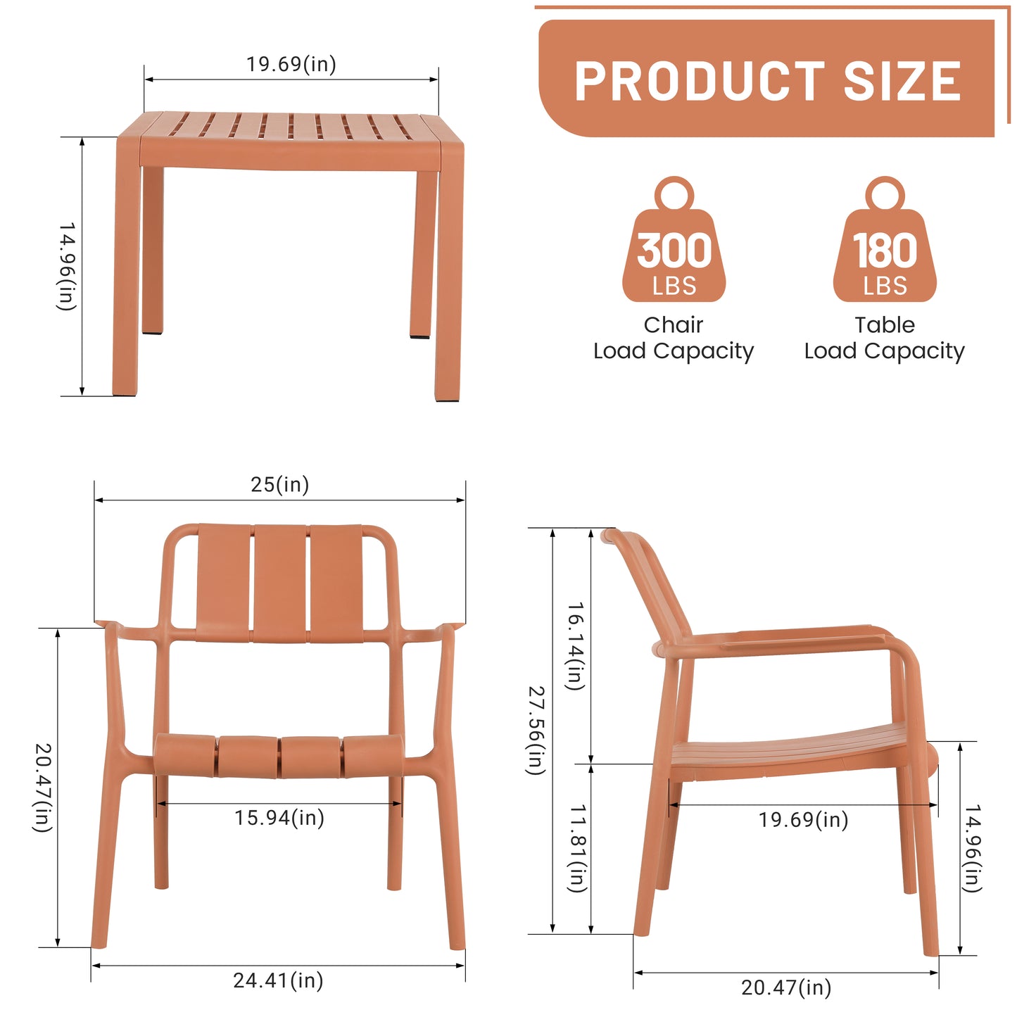 2-Piece Apricot Brown Patio Set - Chairs & Coffee Table