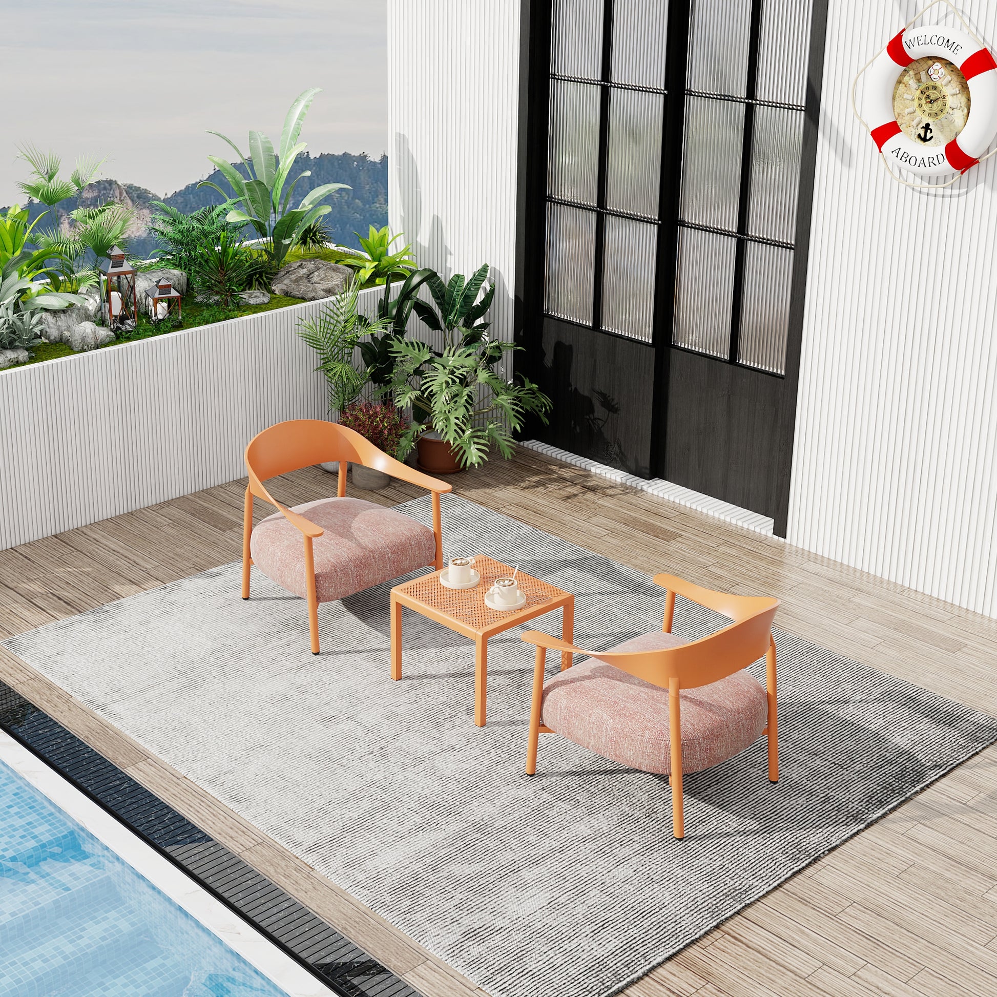 2-Piece Apricot Brown Patio Chair Set with Cushions