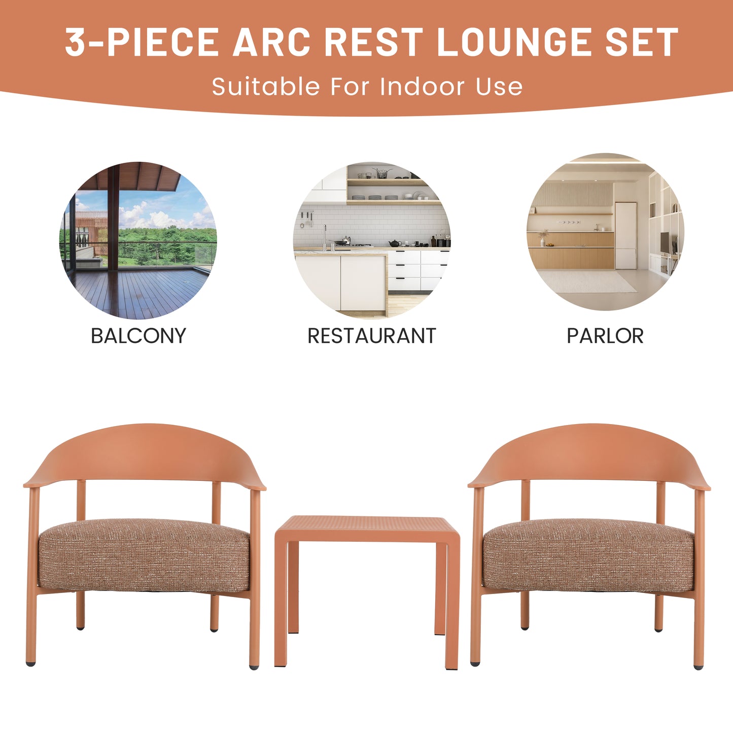 2-Piece Apricot Brown Patio Chair Set with Cushions