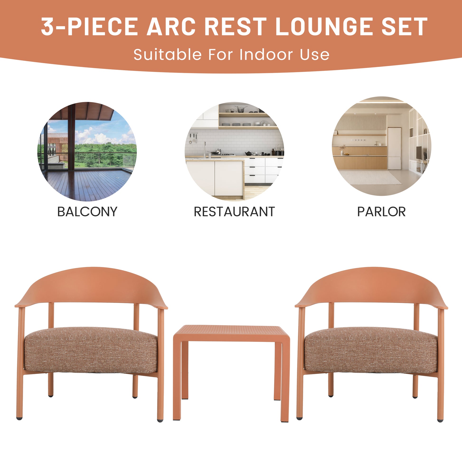 2-Piece Apricot Brown Patio Chair Set with Cushions