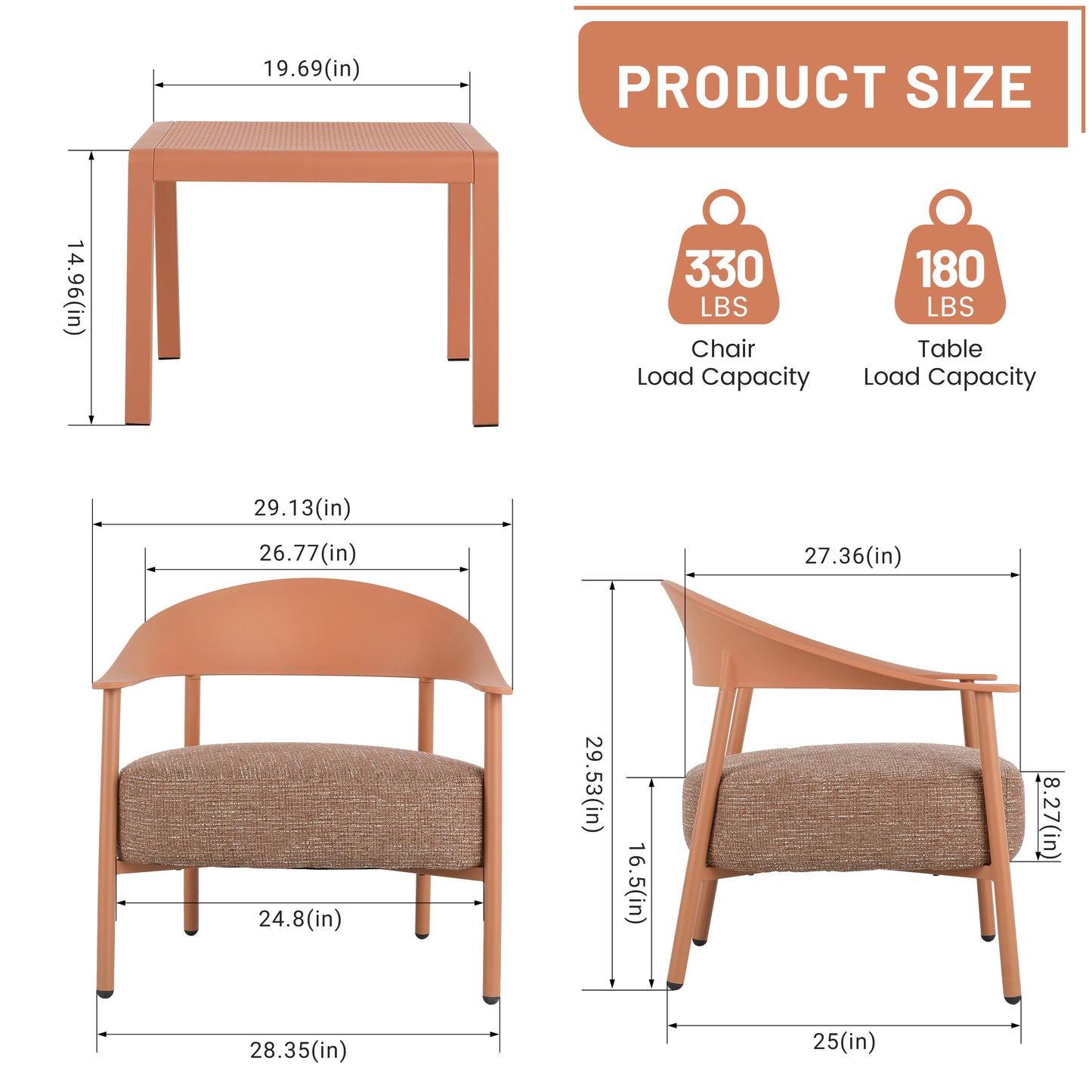2-Piece Apricot Brown Patio Chair Set with Cushions