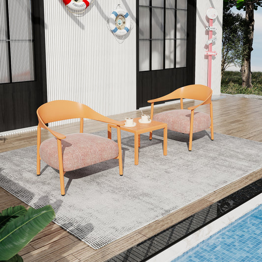 Summer - Modern 2-Piece Accent Chair Set with Coffee Table – Apricot Brown PP & Steel Frame Sofa Set, Soft Cushioned Seating for Living Room, Lounge, Balcony (2 Chairs + 1 Table)