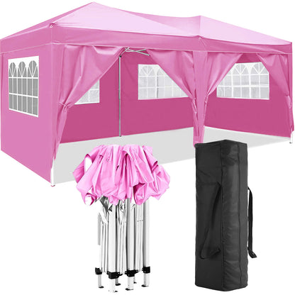 10'x20' Folding Canopy with 6 Removable Sidewalls Outdoor Event Shelter UPF 50+ Gazebo Portable Tents for Parties Beach Camping Wedding EZ Pop Up Canopy with Carry Bag