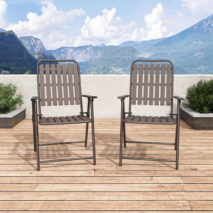 BROWN - [Instant Setup] 2-Piece Folding Chair, No Assembly Required, 350lb Capacity, Rust-Resistant & Stain-Proof for Balcony/Garden