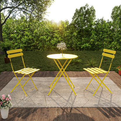 Outdoor Antique Yellow Bistro Table & Chairs Set - 2 Person Folding Patio Furniture