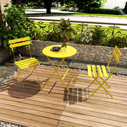 Outdoor Antique Yellow Bistro Table & Chairs Set - 2 Person Folding Patio Furniture