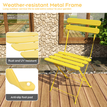 Outdoor Antique Yellow Bistro Table & Chairs Set - 2 Person Folding Patio Furniture