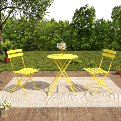 Outdoor Antique Yellow Bistro Table & Chairs Set - 2 Person Folding Patio Furniture