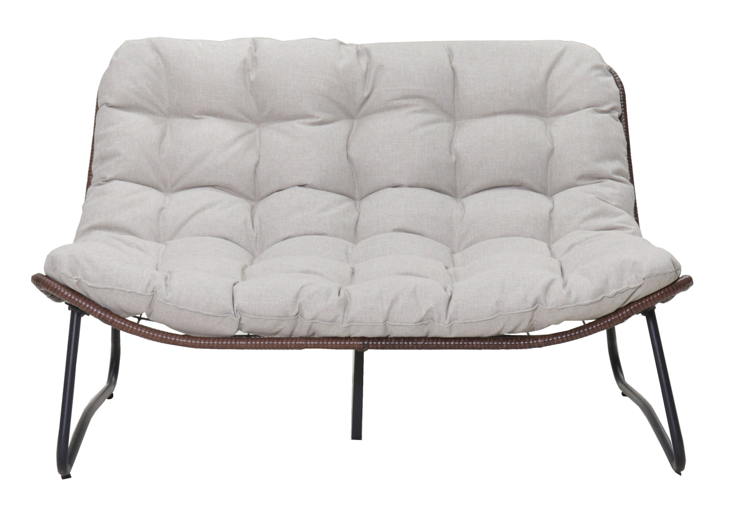 Brown Steel Rattan Loveseat - Outdoor Patio Furniture