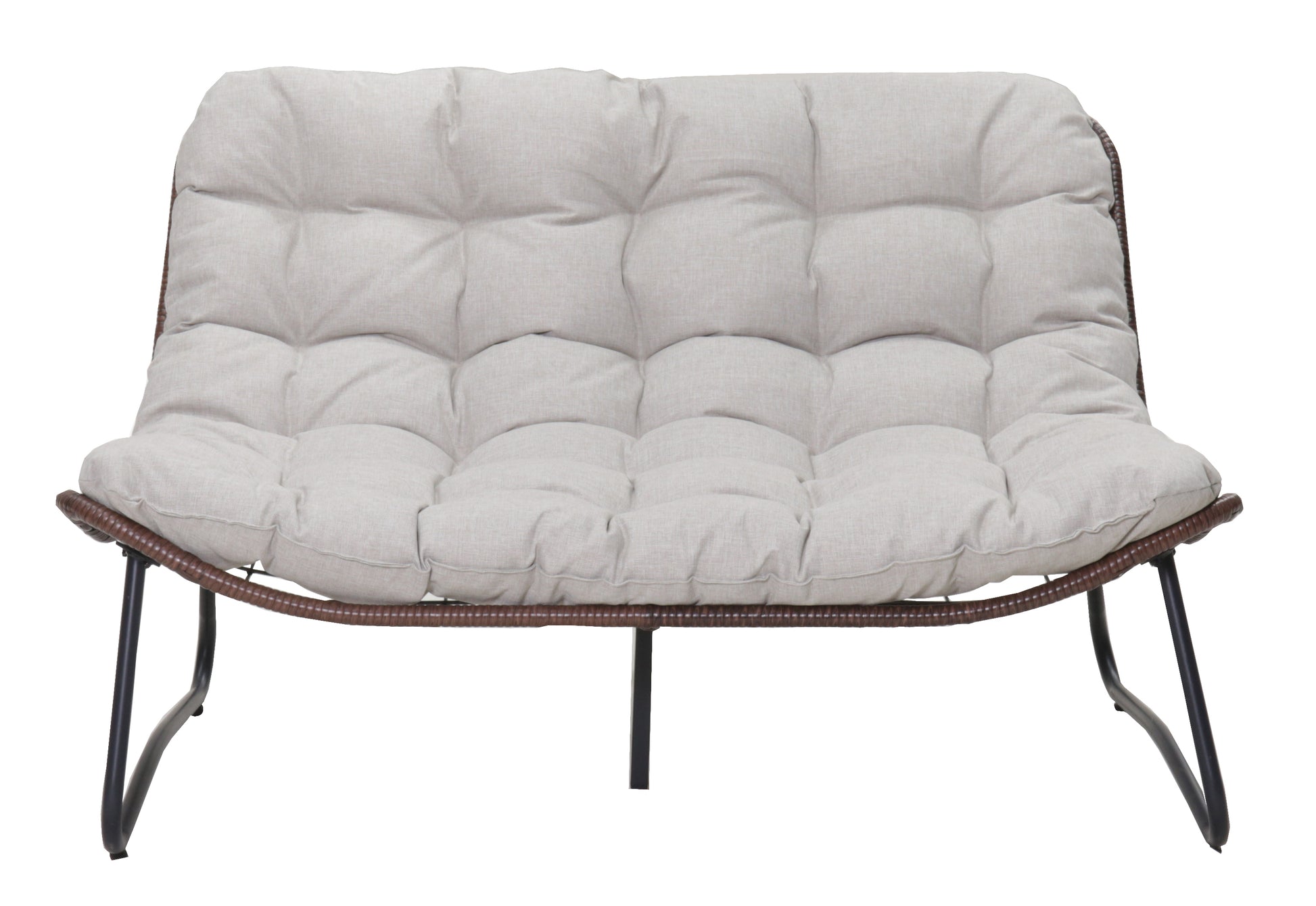 Brown Steel Rattan Loveseat - Outdoor Patio Furniture