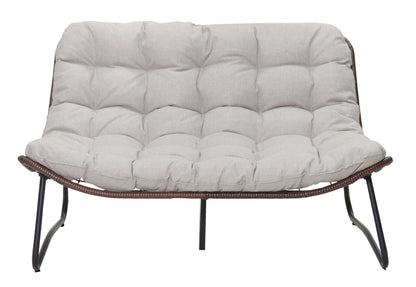 Brown Steel Rattan Loveseat - Outdoor Patio Furniture